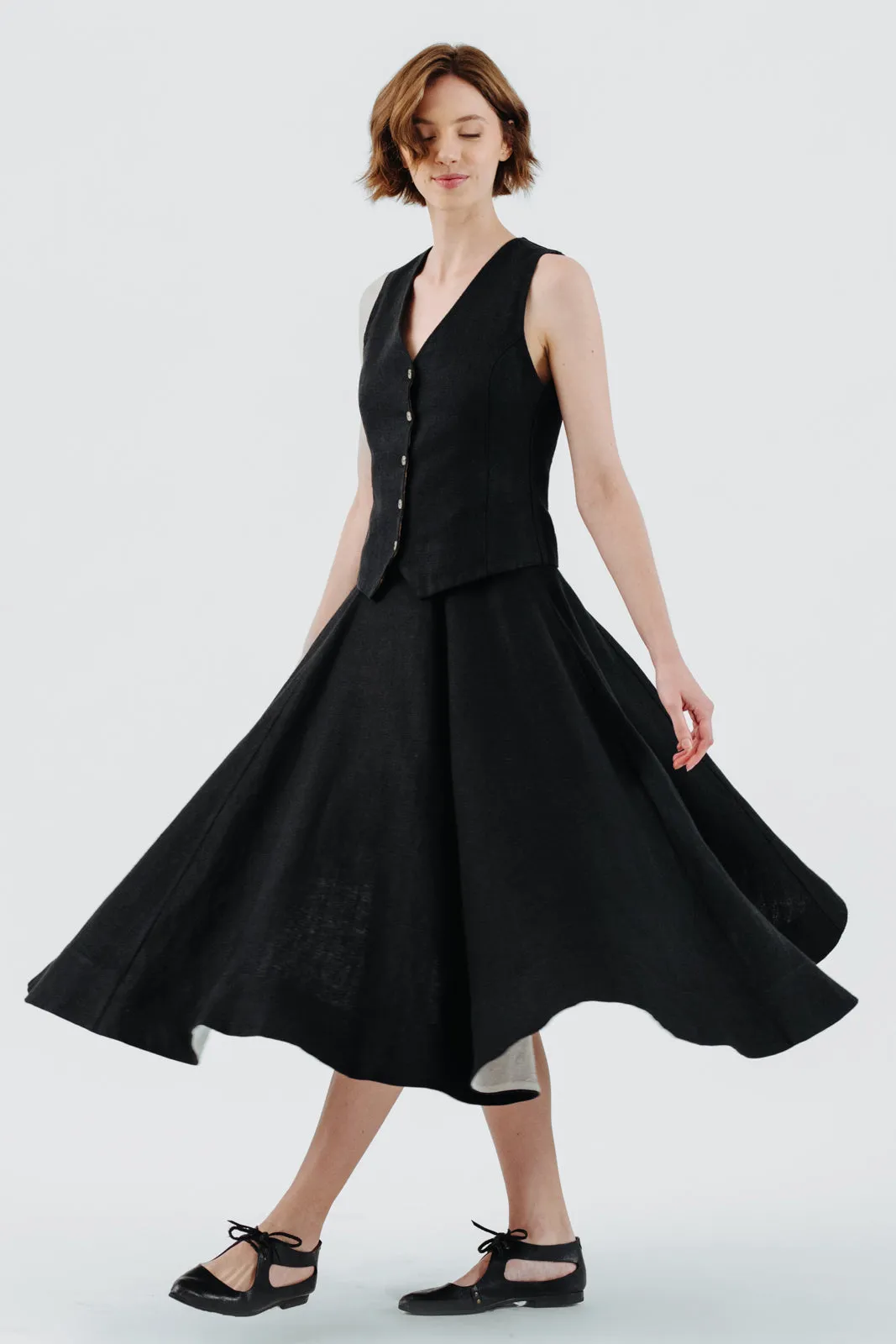 Classic – Full-Circle Twill Linen Midi Skirt sold by Son de Flor product image thumbnail 5