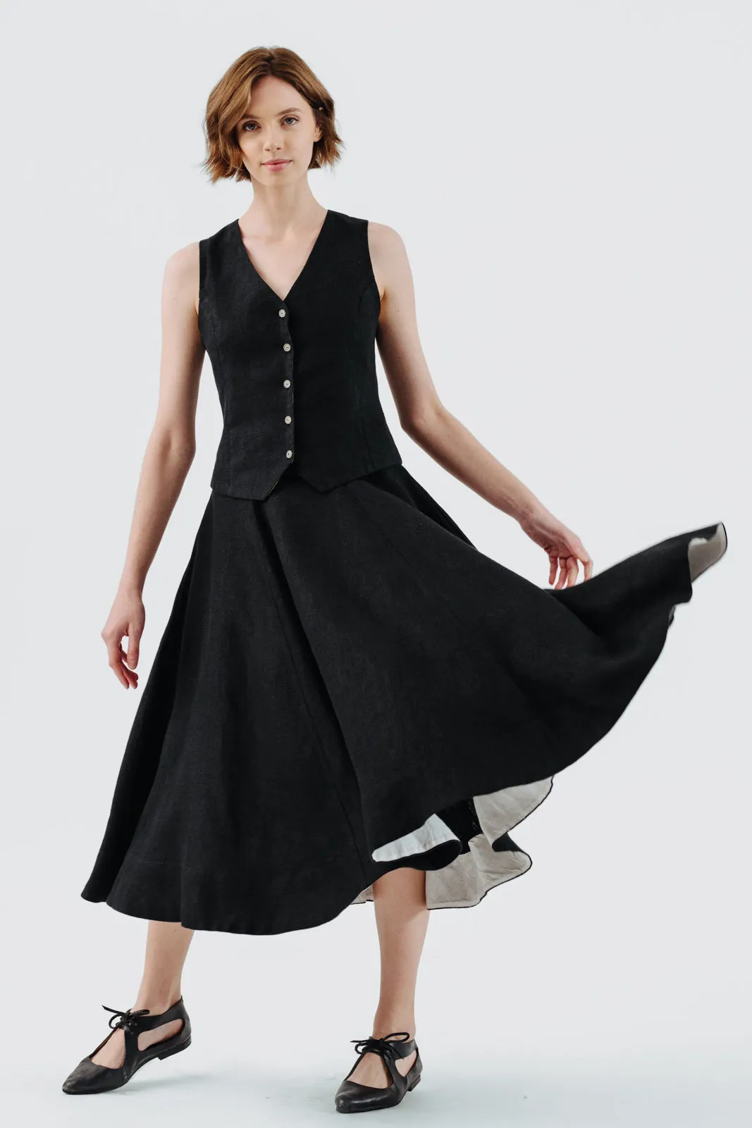Classic – Full-Circle Twill Linen Midi Skirt sold by Son de Flor product image thumbnail 2