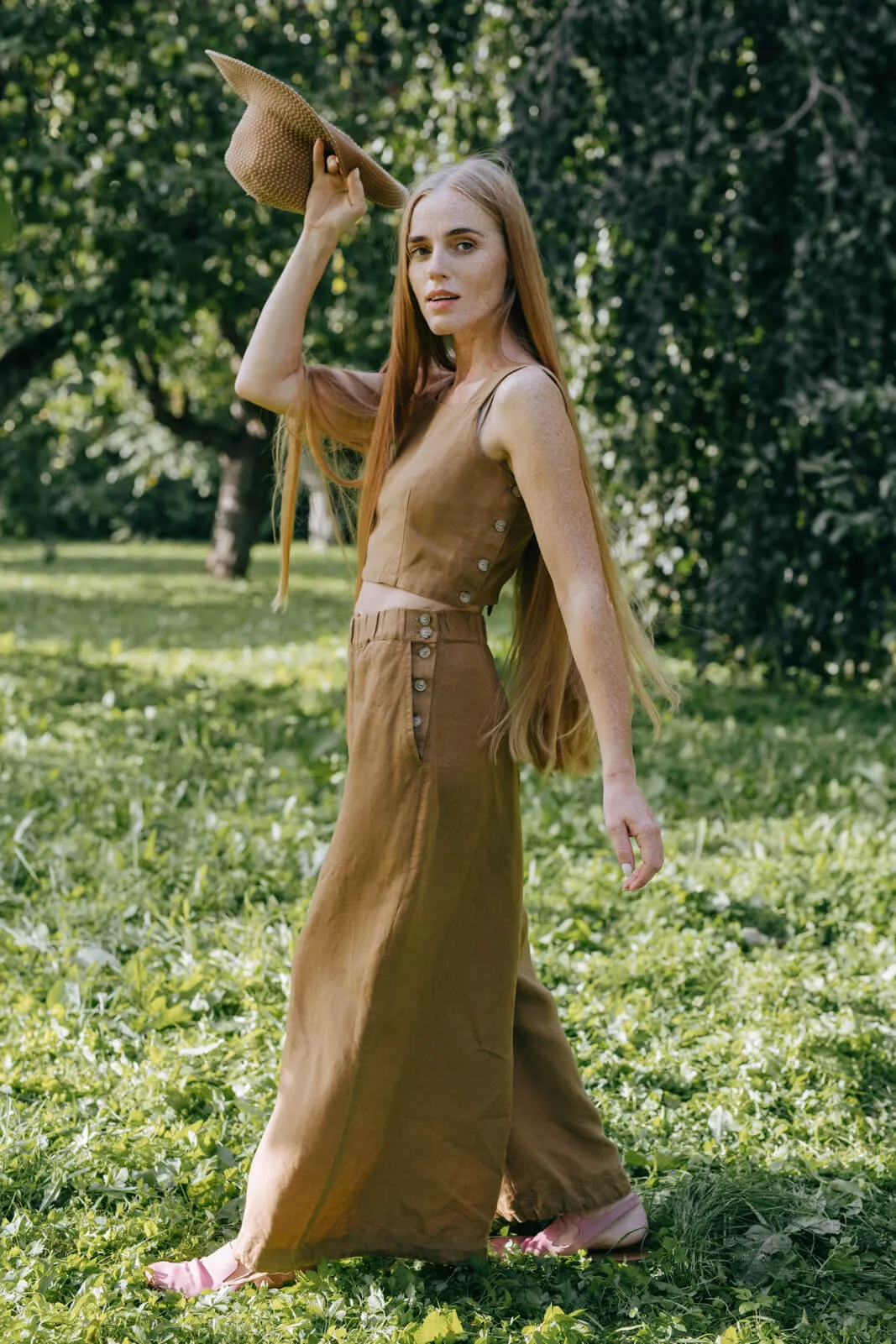 Midi Charlotte Trousers, Hemp, Camel Brown sold by Son de Flor product image thumbnail 3