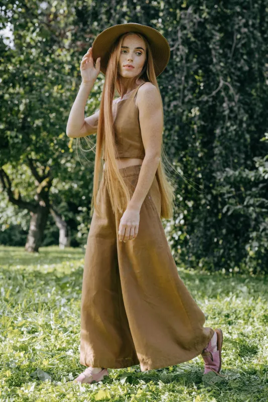 Midi Charlotte Trousers, Hemp, Camel Brown sold by Son de Flor