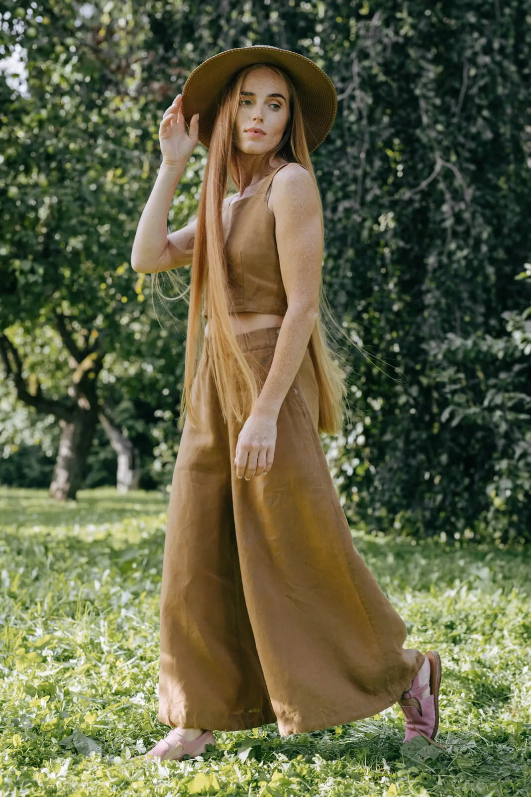 Midi Charlotte Trousers, Hemp, Camel Brown sold by Son de Flor