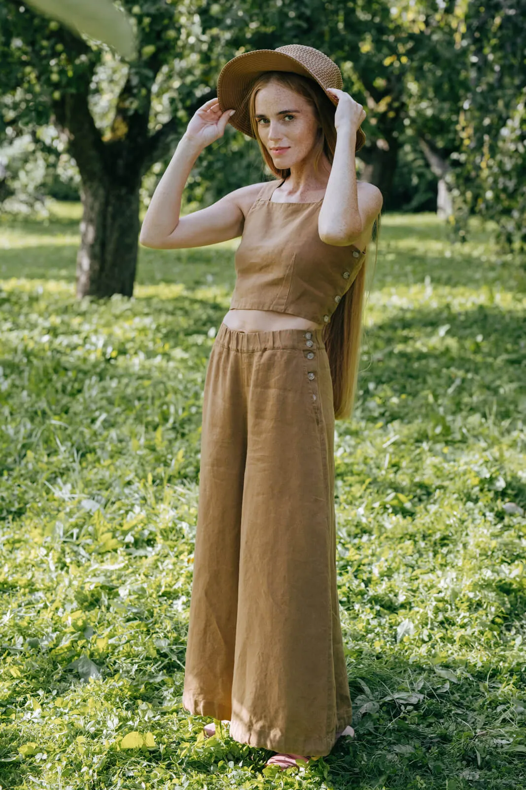 Midi Charlotte Trousers, Hemp, Camel Brown sold by Son de Flor product image thumbnail 4