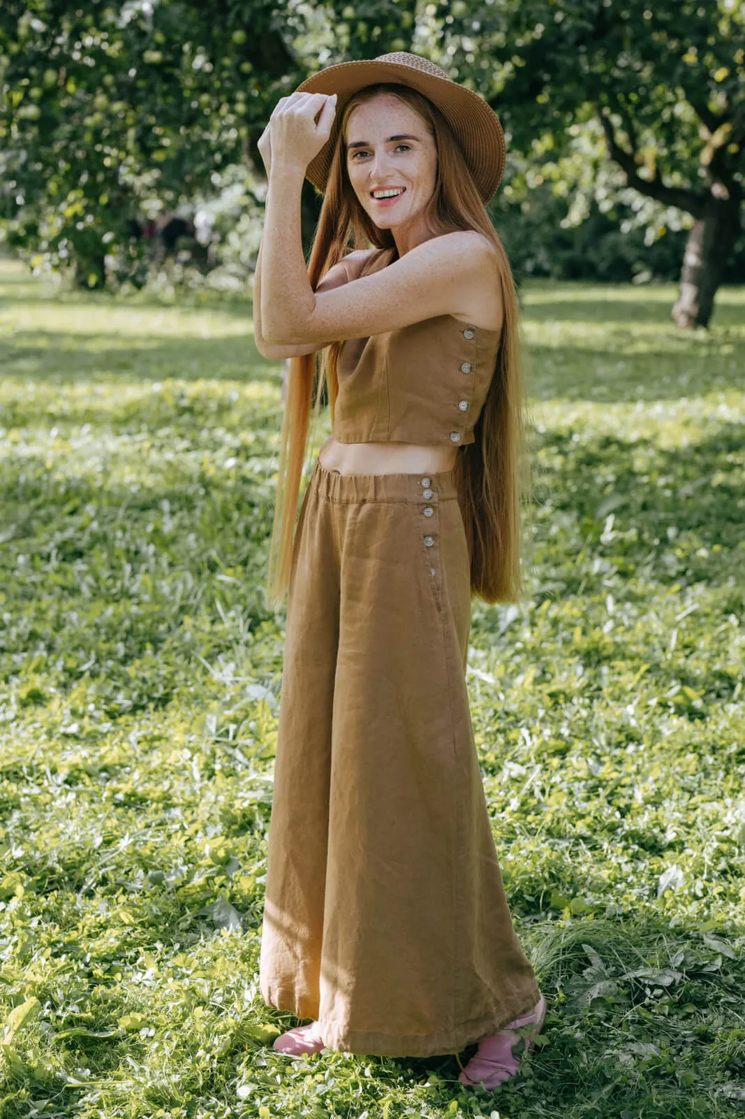 Midi Charlotte Trousers, Hemp, Camel Brown sold by Son de Flor product image thumbnail 2