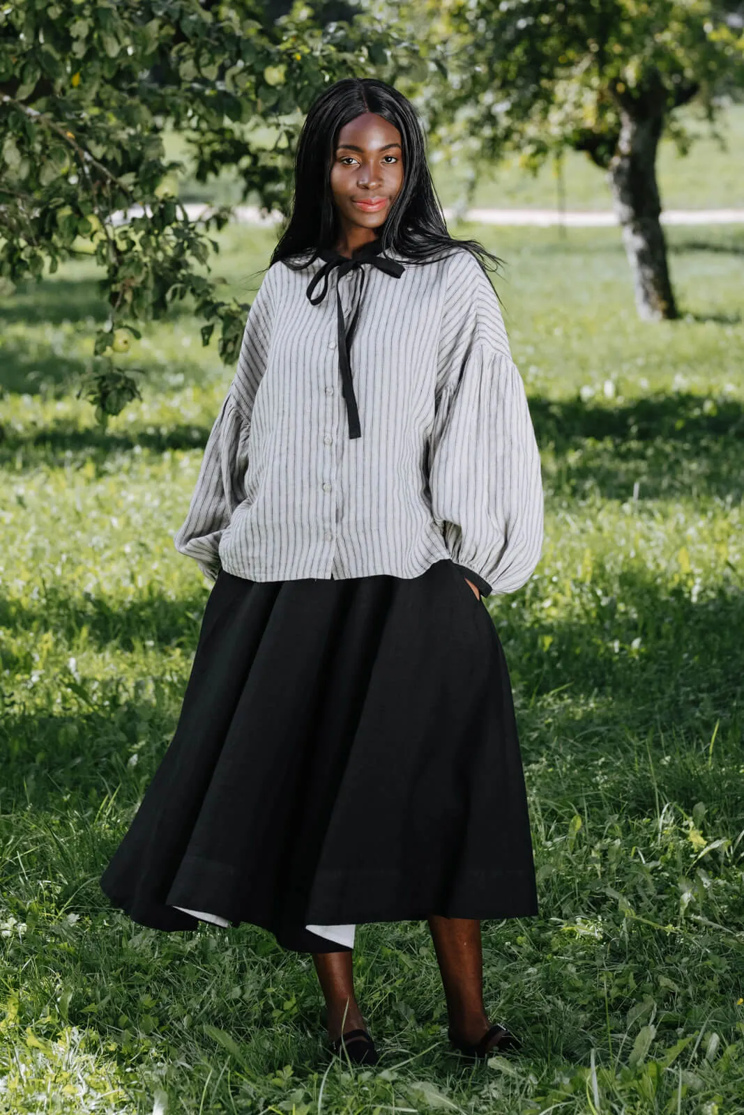 Clementine Shirt, Long Sleeve, Natural Stripe sold by Son de Flor product image thumbnail 3