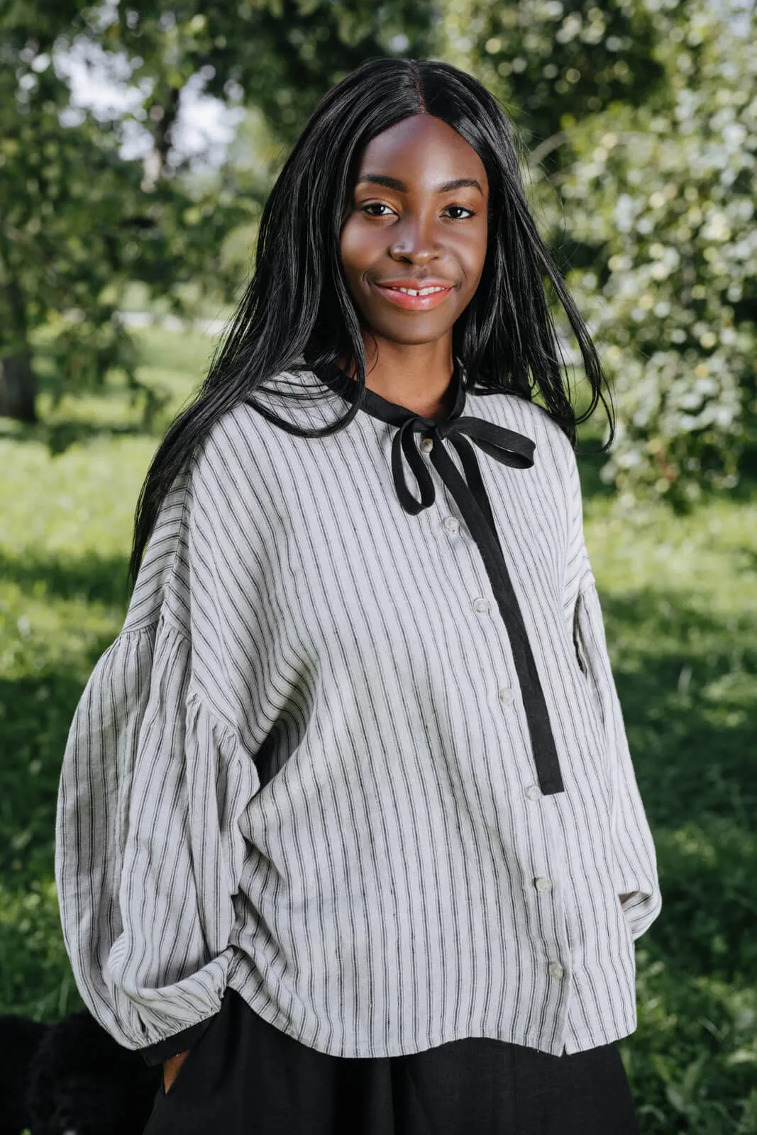 Clementine Shirt, Long Sleeve, Natural Stripe sold by Son de Flor