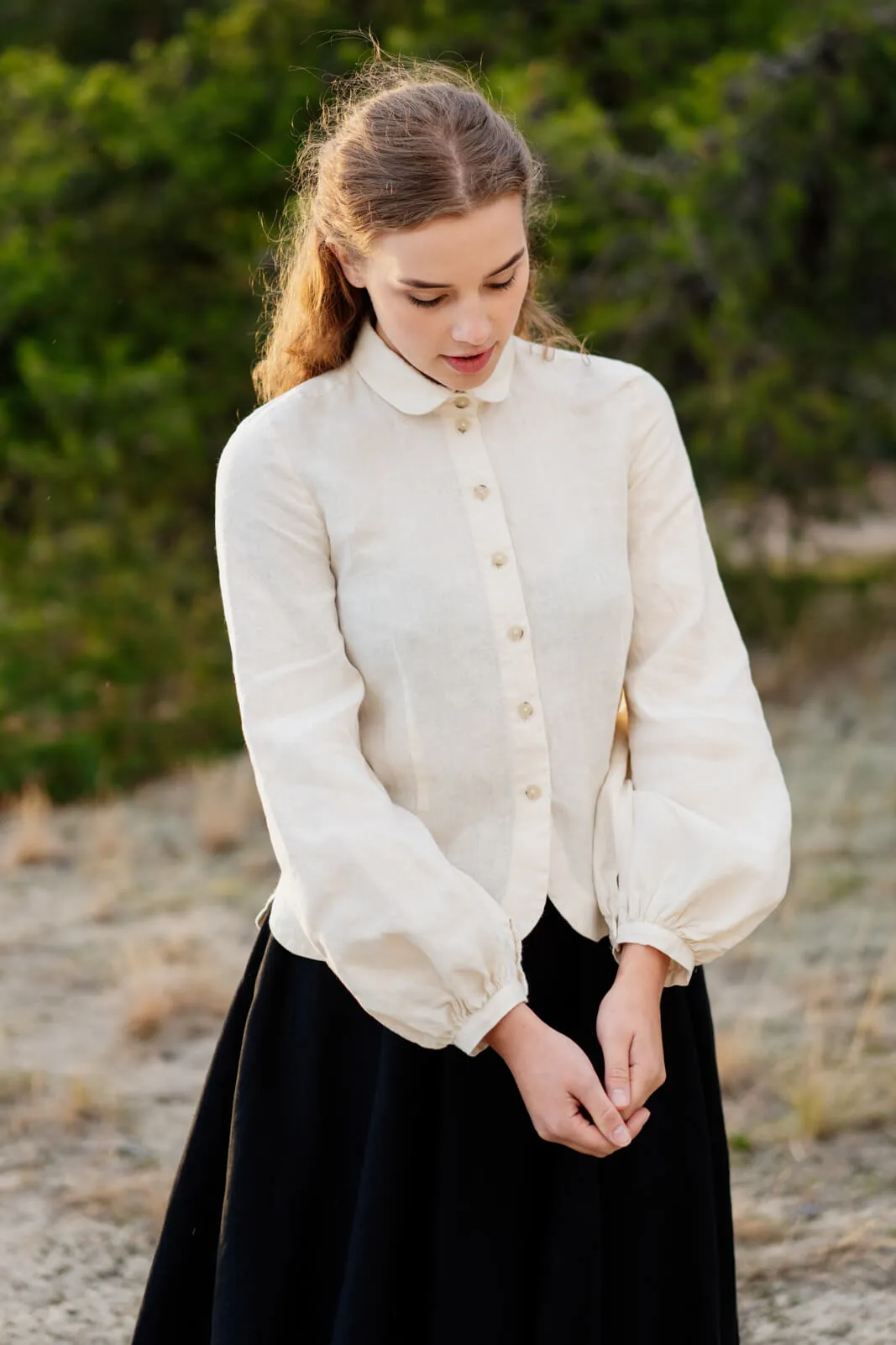 Fitted Sophie Shirt, Long Sleeve, Hemp, Milky White sold by Son de Flor product image thumbnail 4