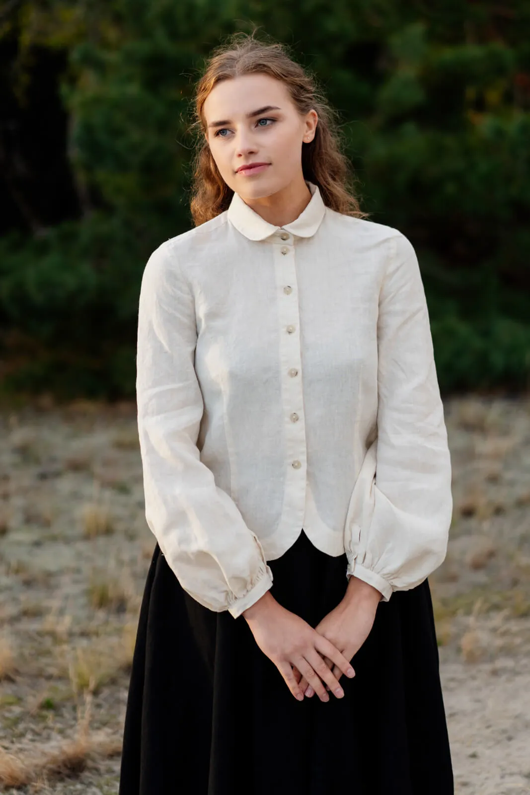 Fitted Sophie Shirt, Long Sleeve, Hemp, Milky White sold by Son de Flor product image thumbnail 3