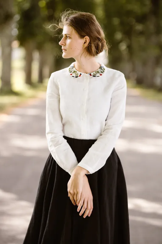 Classic Shirt with Embroidered Garden Collar, Long Sleeve sold by Son de Flor