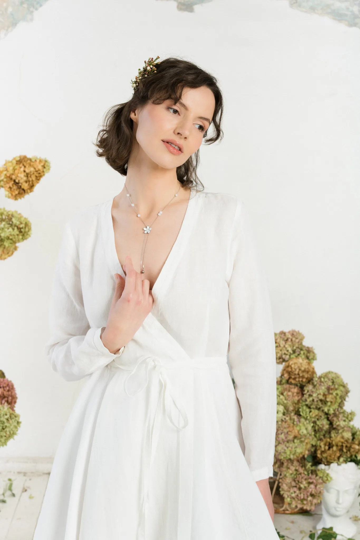 Wrap Dress, Long Sleeve, White Magnolia sold by Son de Flor product image thumbnail 3