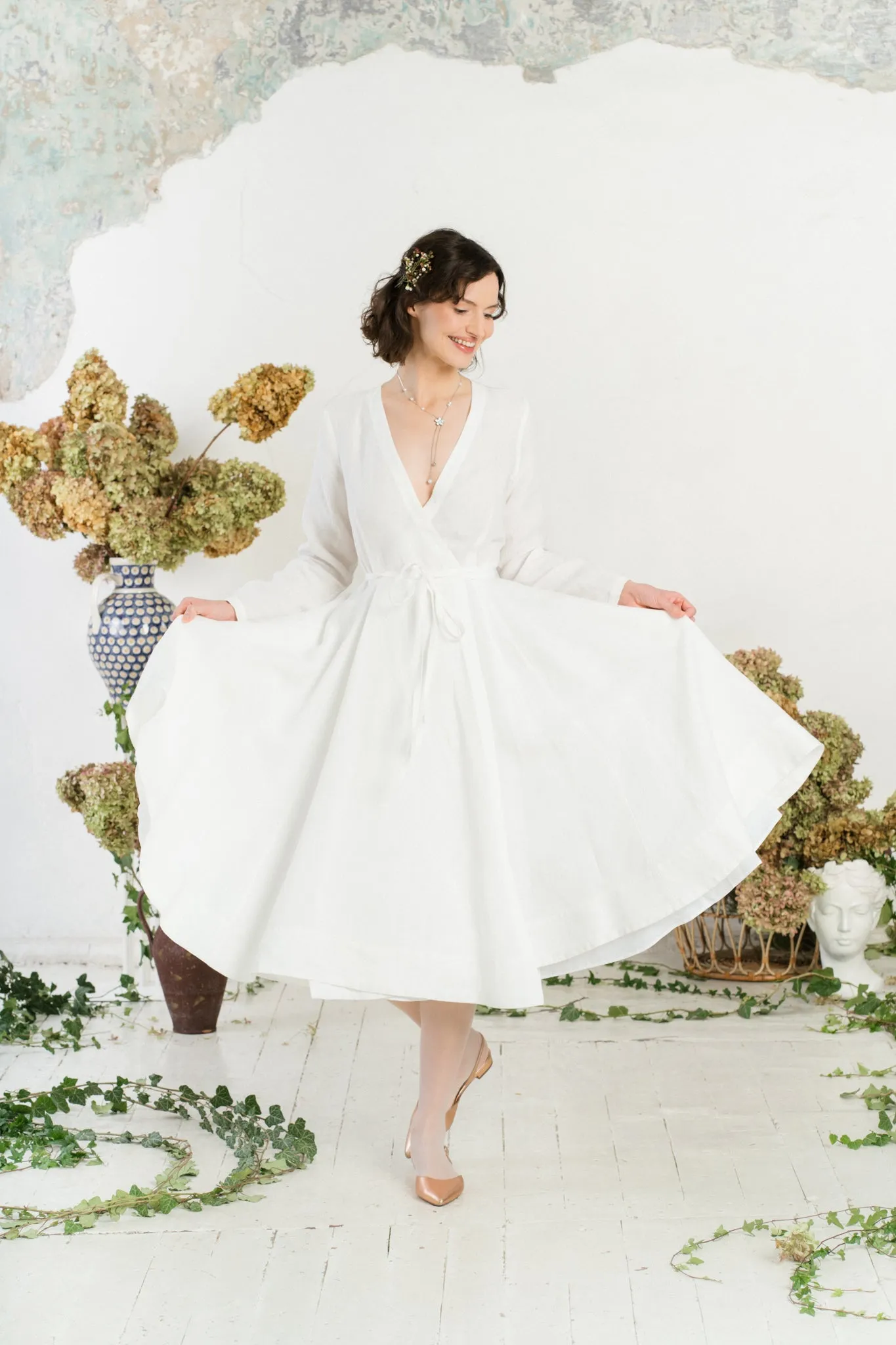 Wrap Dress, Long Sleeve, White Magnolia sold by Son de Flor product image thumbnail 4