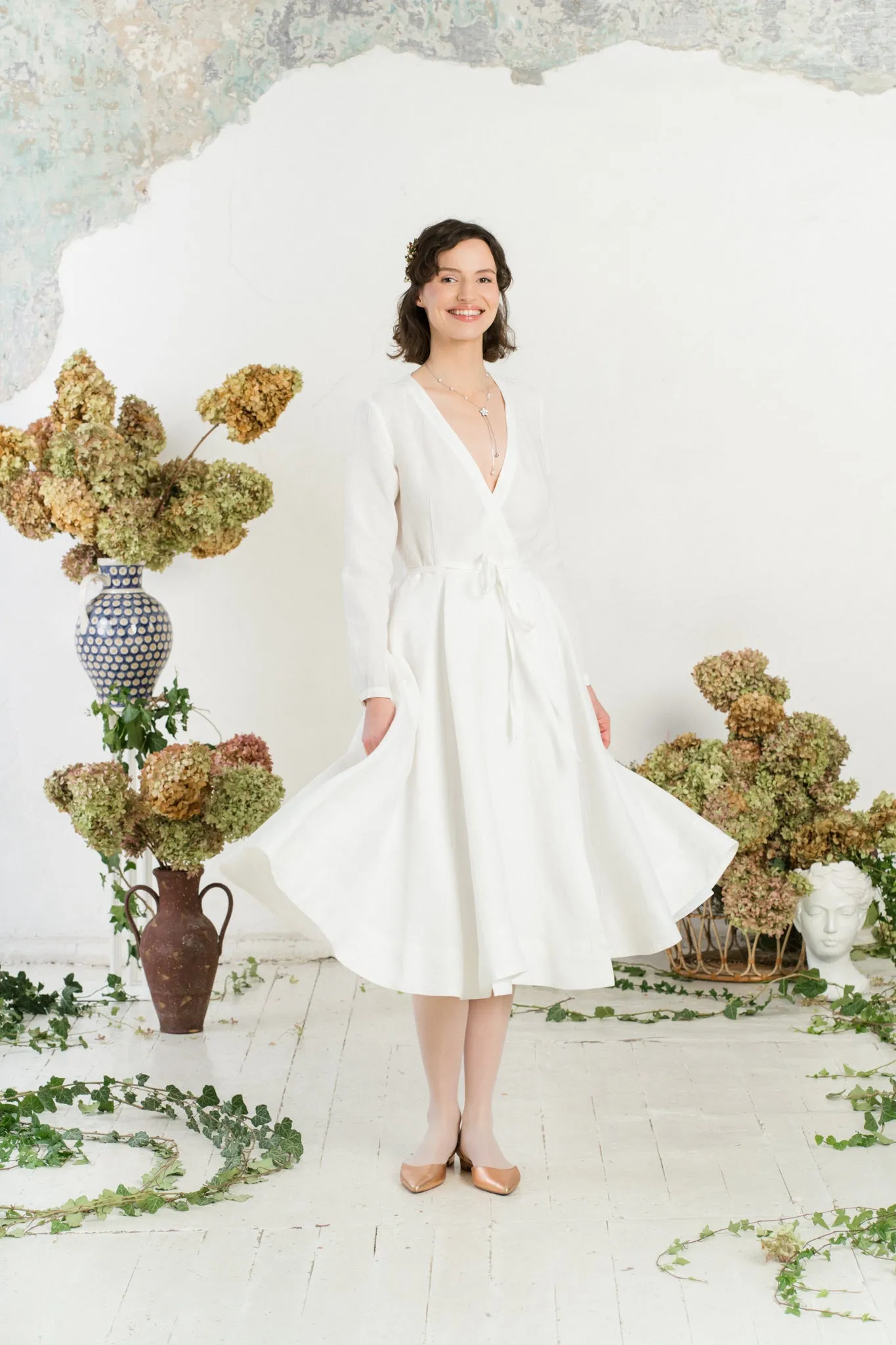Wrap Dress, Long Sleeve, White Magnolia sold by Son de Flor product image thumbnail 5