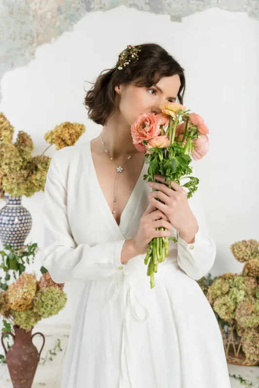 Wrap Dress, Long Sleeve, White Magnolia sold by Son de Flor