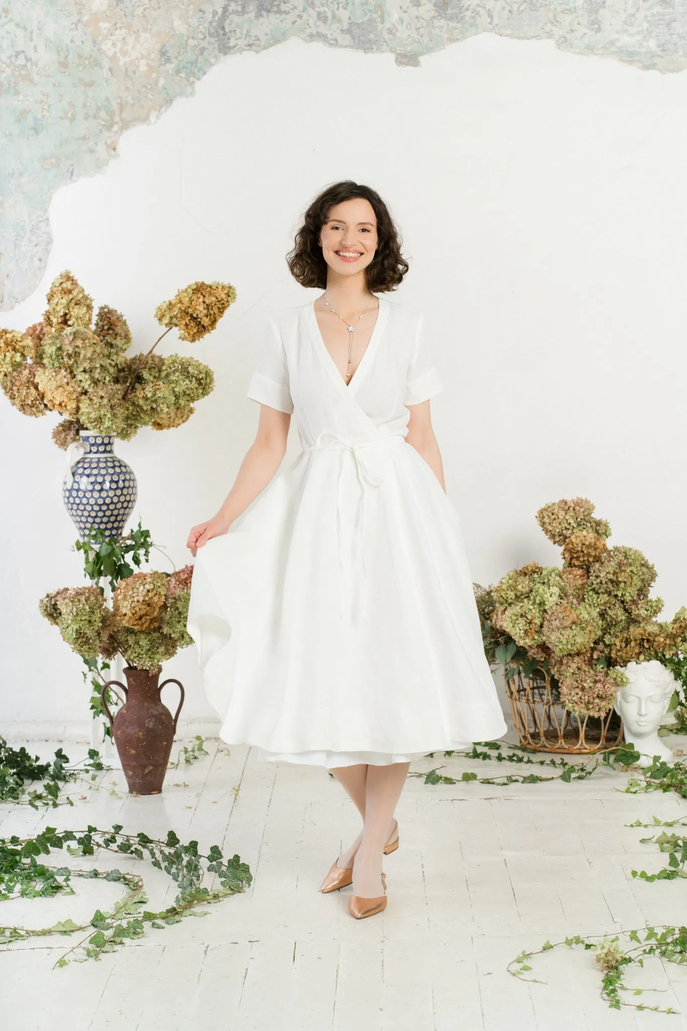 Wrap Dress, Short Sleeve, White Magnolia sold by Son de Flor product image thumbnail 4