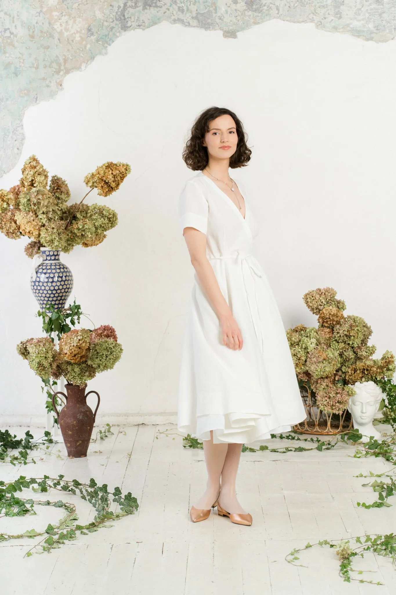 Wrap Dress, Short Sleeve, White Magnolia sold by Son de Flor product image thumbnail 3