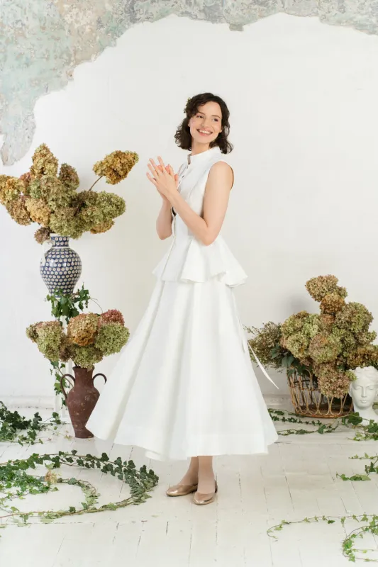 Peplum – Linen Vest with Mandarin Collar made by Son de Flor