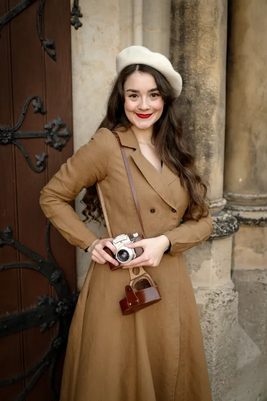 Enola Dress, Long Sleeve, Hemp, Camel Brown sold by Son de Flor