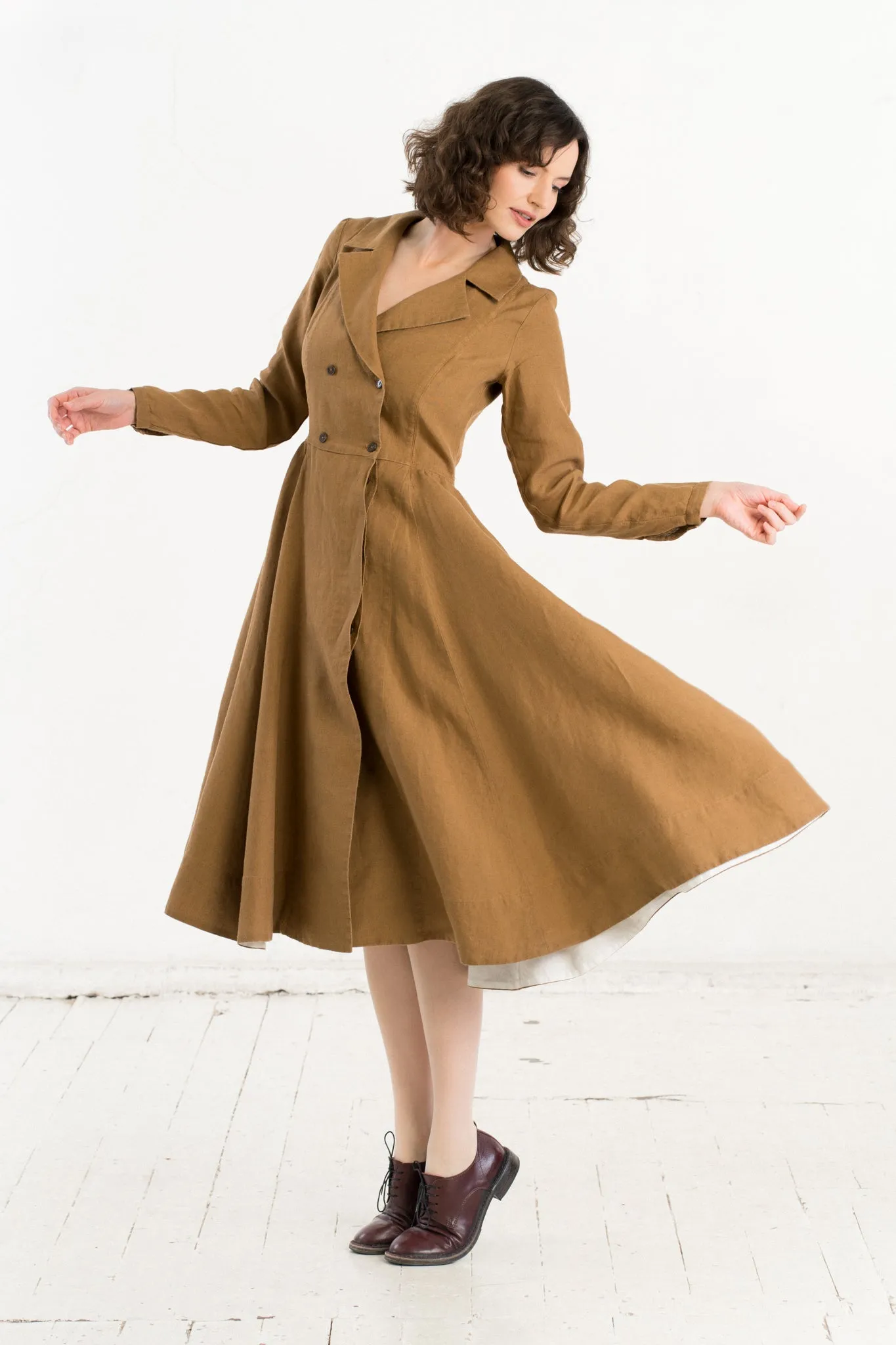Enola Dress, Long Sleeve, Hemp, Camel Brown sold by Son de Flor product image thumbnail 3