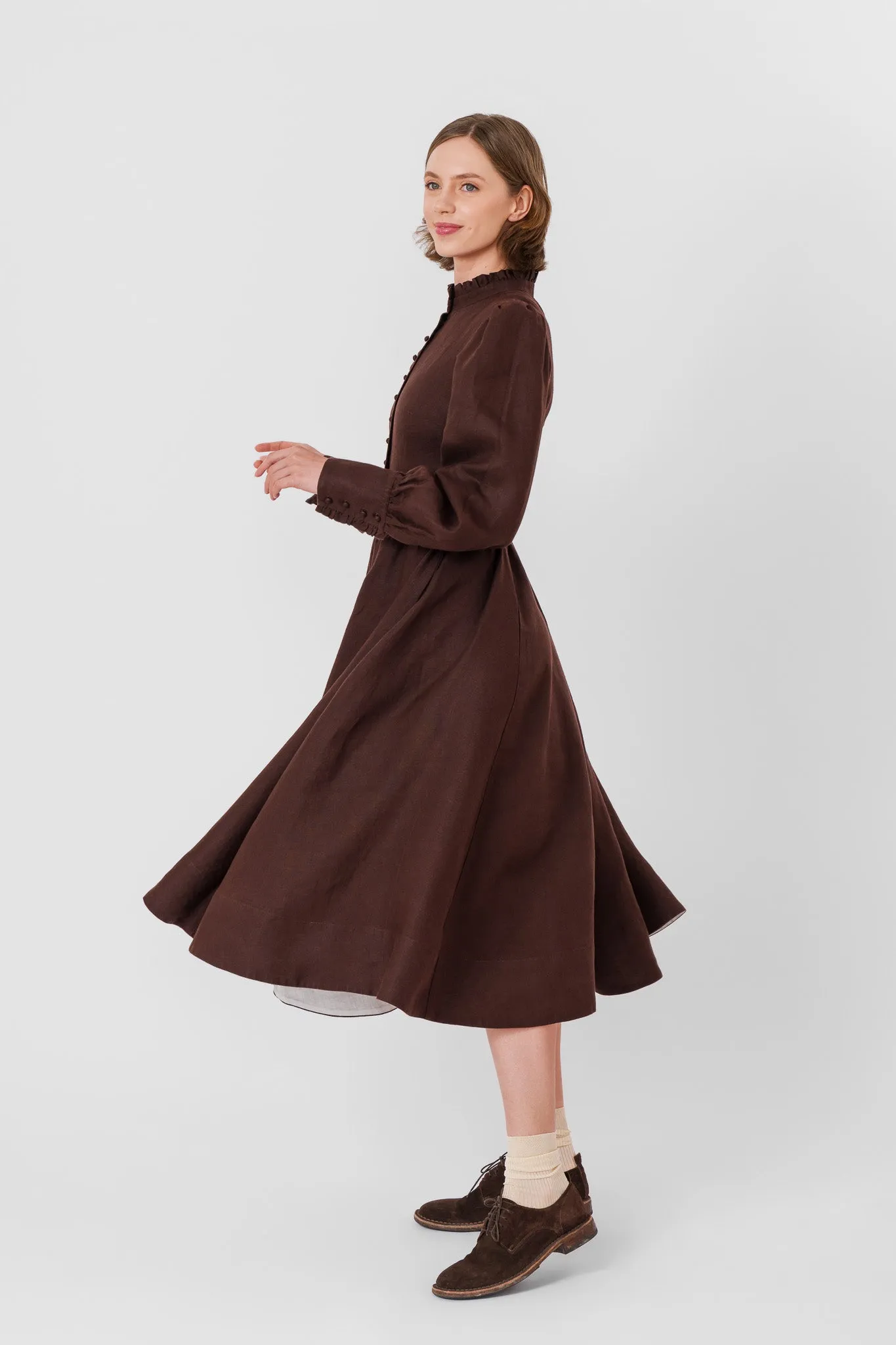 Abigail Dress, Long Sleeve, Twill Linen, Espresso Brown sold by Son de Flor product image thumbnail 5