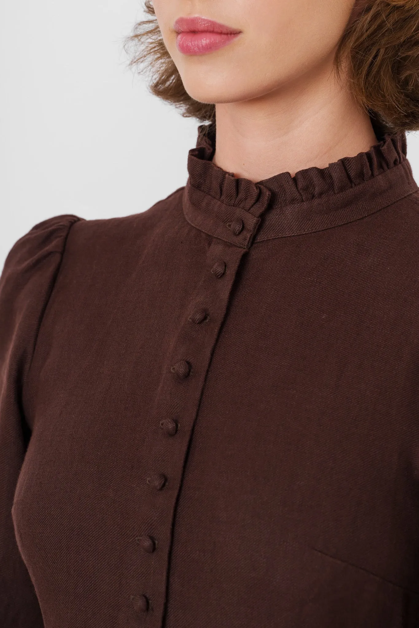 Abigail Dress, Long Sleeve, Twill Linen, Espresso Brown sold by Son de Flor product image thumbnail 3