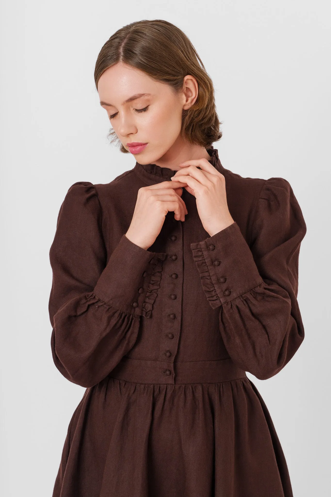 Abigail Dress, Long Sleeve, Twill Linen, Espresso Brown sold by Son de Flor product image thumbnail 2