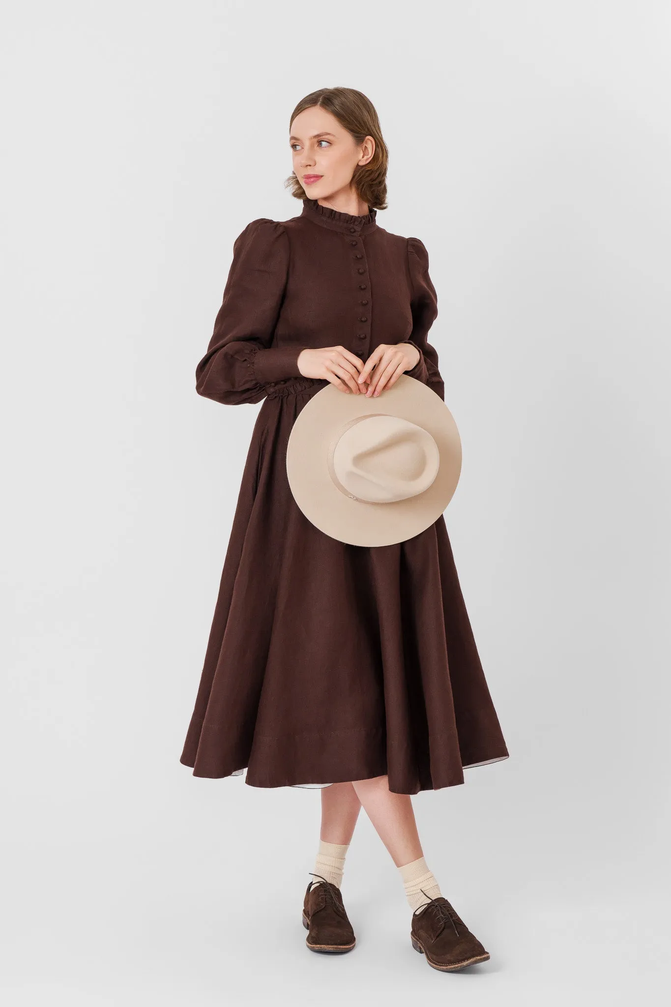 Abigail Dress, Long Sleeve, Twill Linen, Espresso Brown sold by Son de Flor product image thumbnail 4
