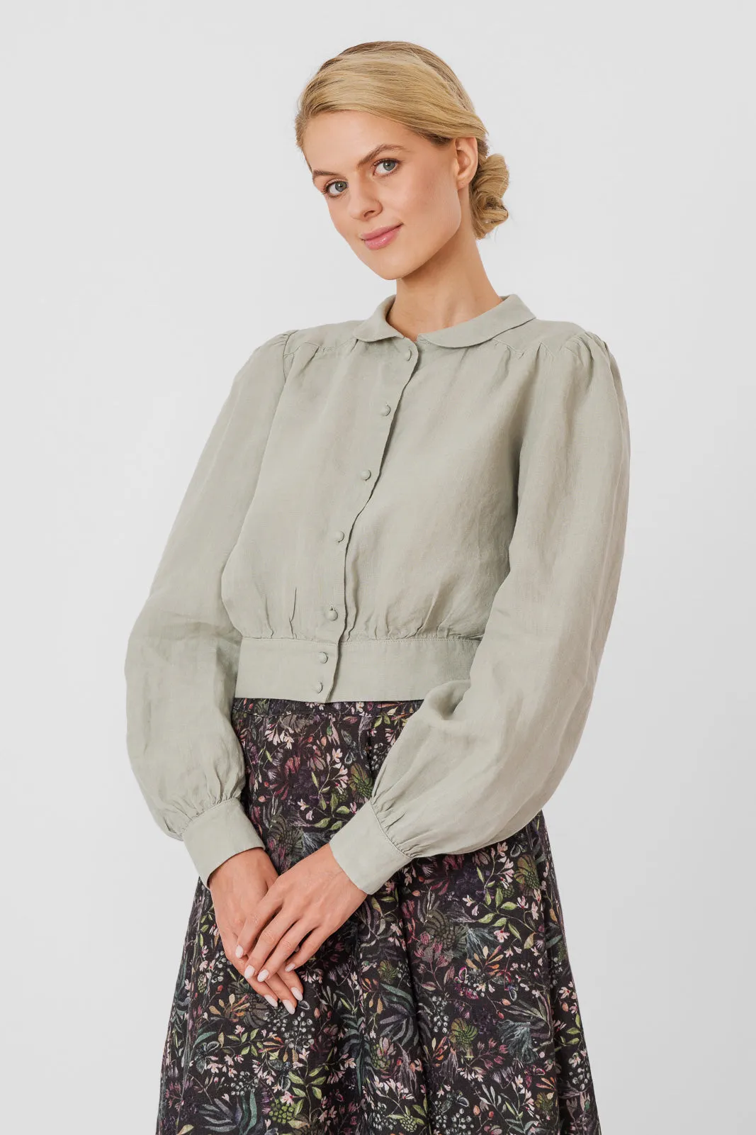 Leonor Shirt, Cropped, Long Sleeve, Mint sold by Son de Flor