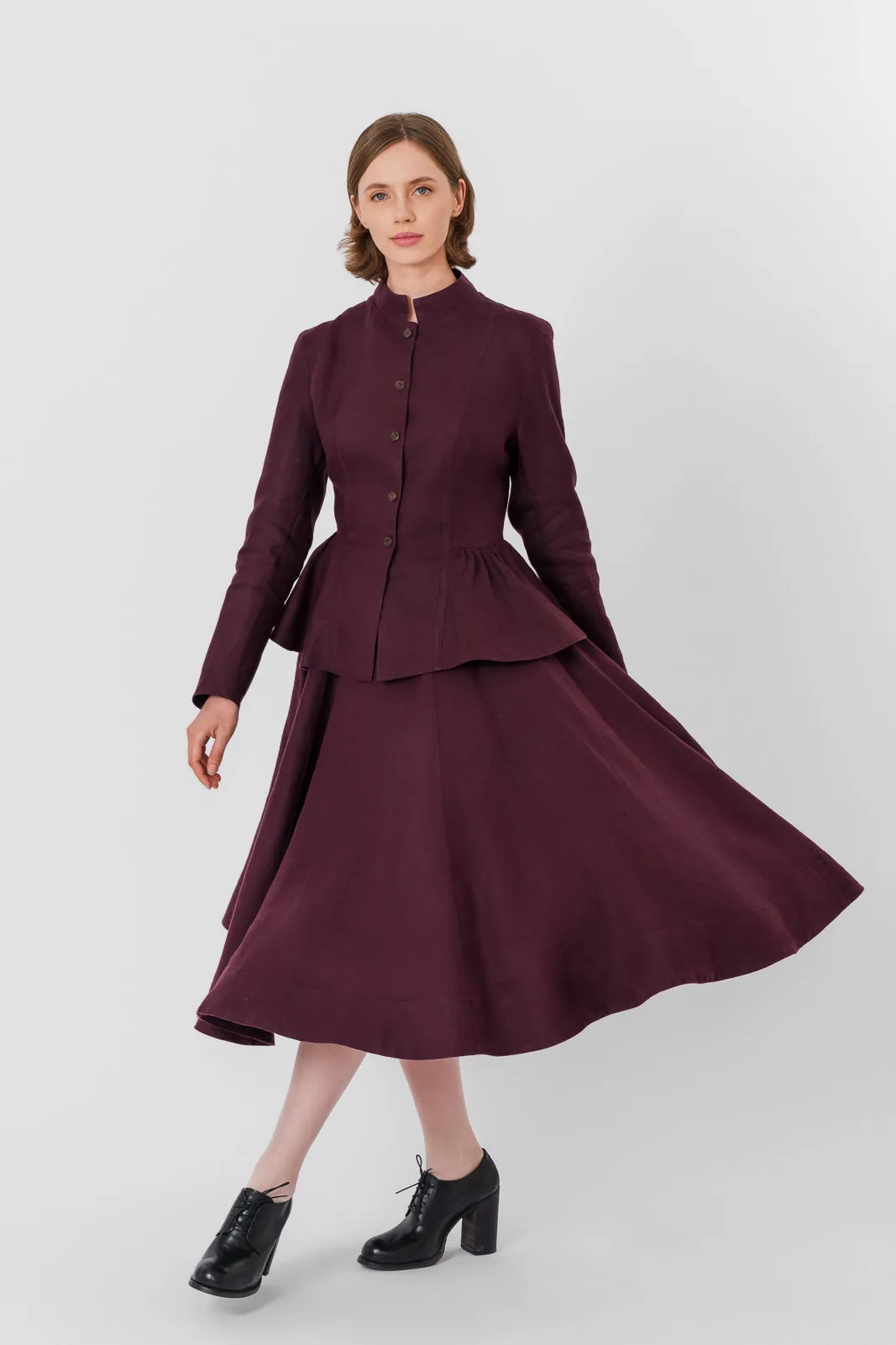 Peplum Jacket, Long Sleeve, Twill Linen, Royal Grape sold by Son de Flor product image thumbnail 2