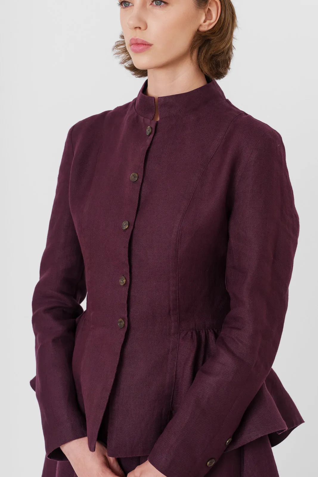 Peplum Jacket, Long Sleeve, Twill Linen, Royal Grape sold by Son de Flor product image thumbnail 3