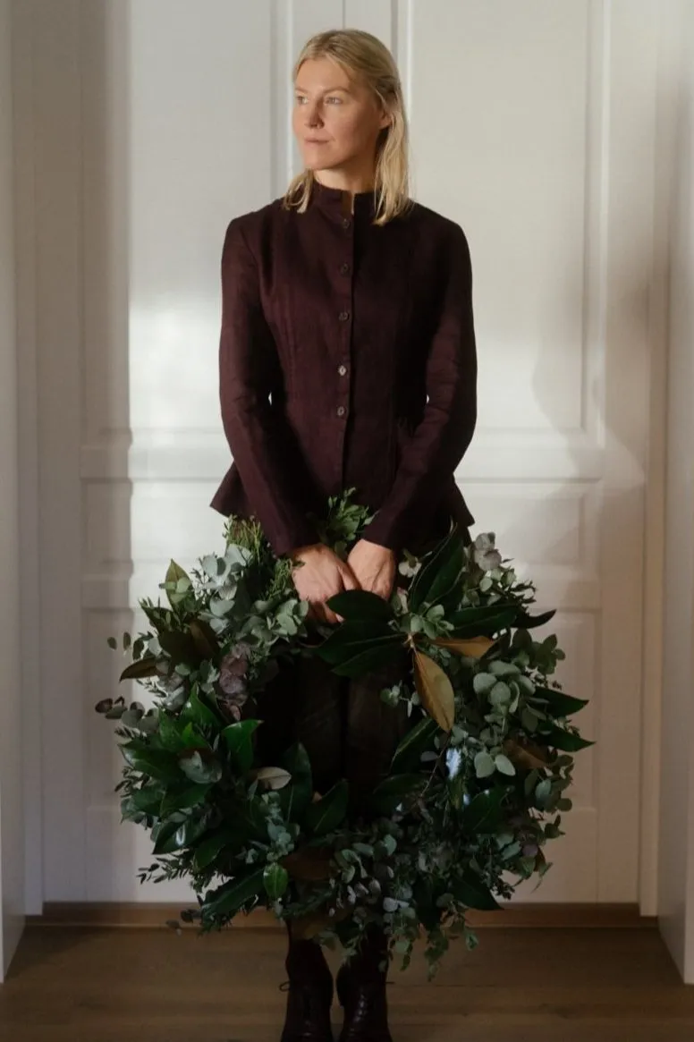 Peplum Jacket, Long Sleeve, Twill Linen, Royal Grape sold by Son de Flor