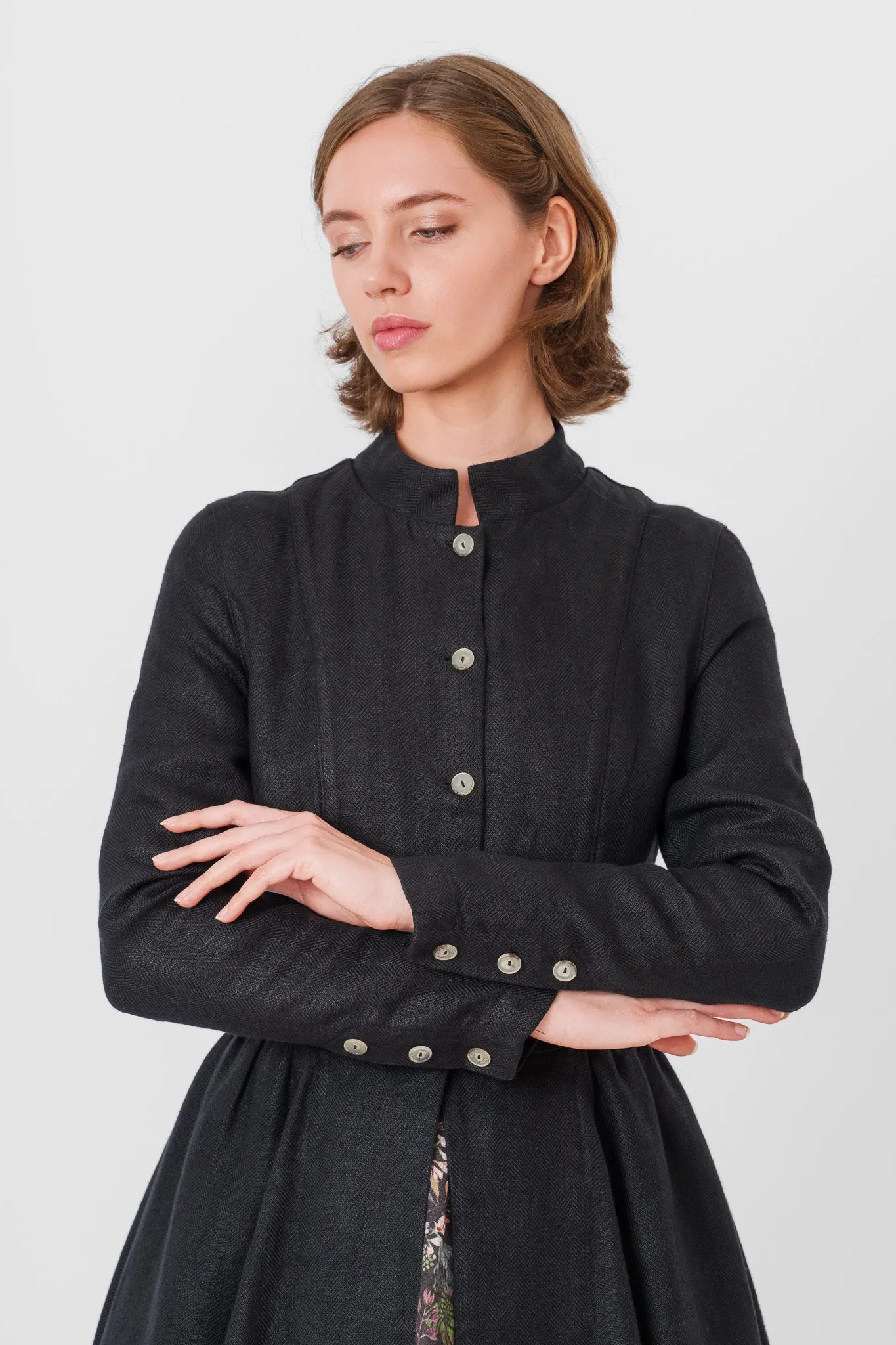 Victorian – Twill Linen Coat with Mandarin Collar sold by Son de Flor product image thumbnail 5