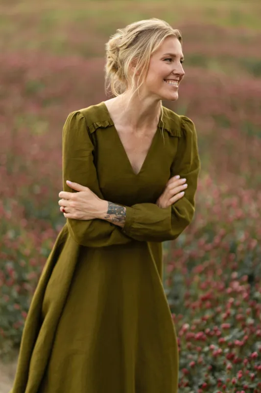 Bridget Dress, Long Sleeve, Rosemary Green sold by Son de Flor