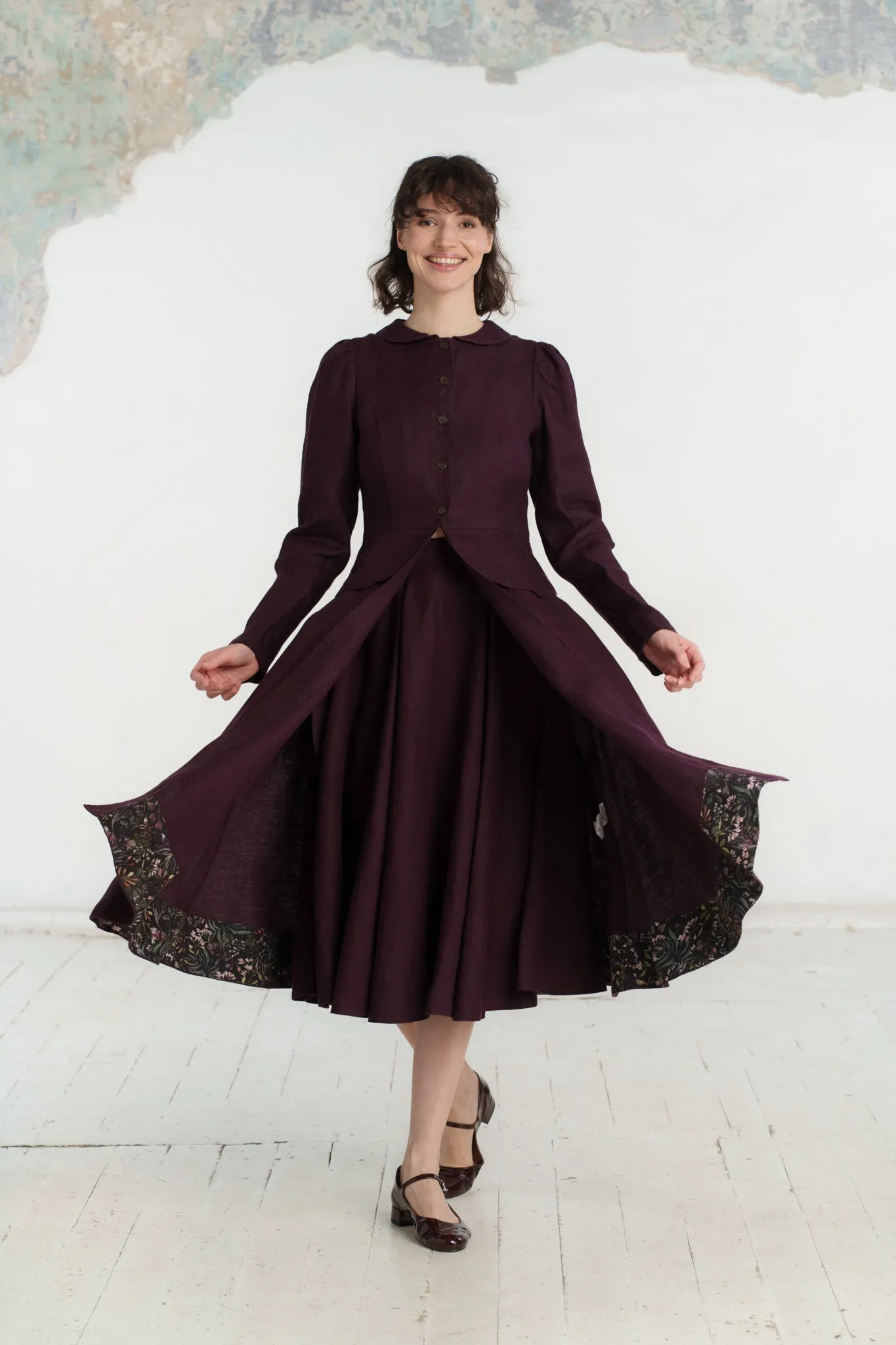 Elizabeth Coat, Long Sleeve, Twill Linen sold by Son de Flor