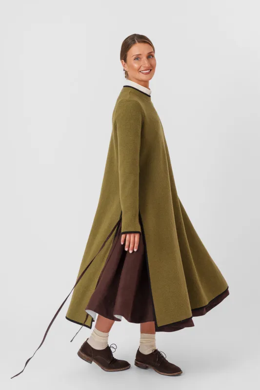 Double Slit Dress, Wool, Moss Green sold by Son de Flor