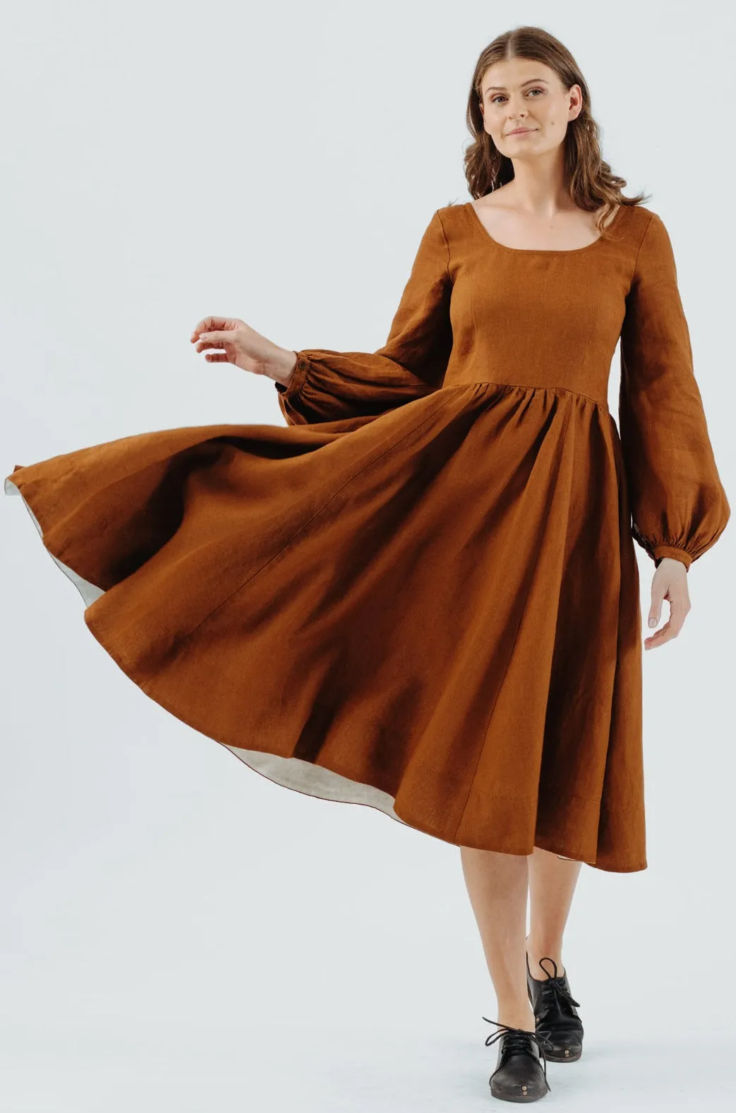 Carmen Dress, Long Sleeve, Warm Brown sold by Son de Flor