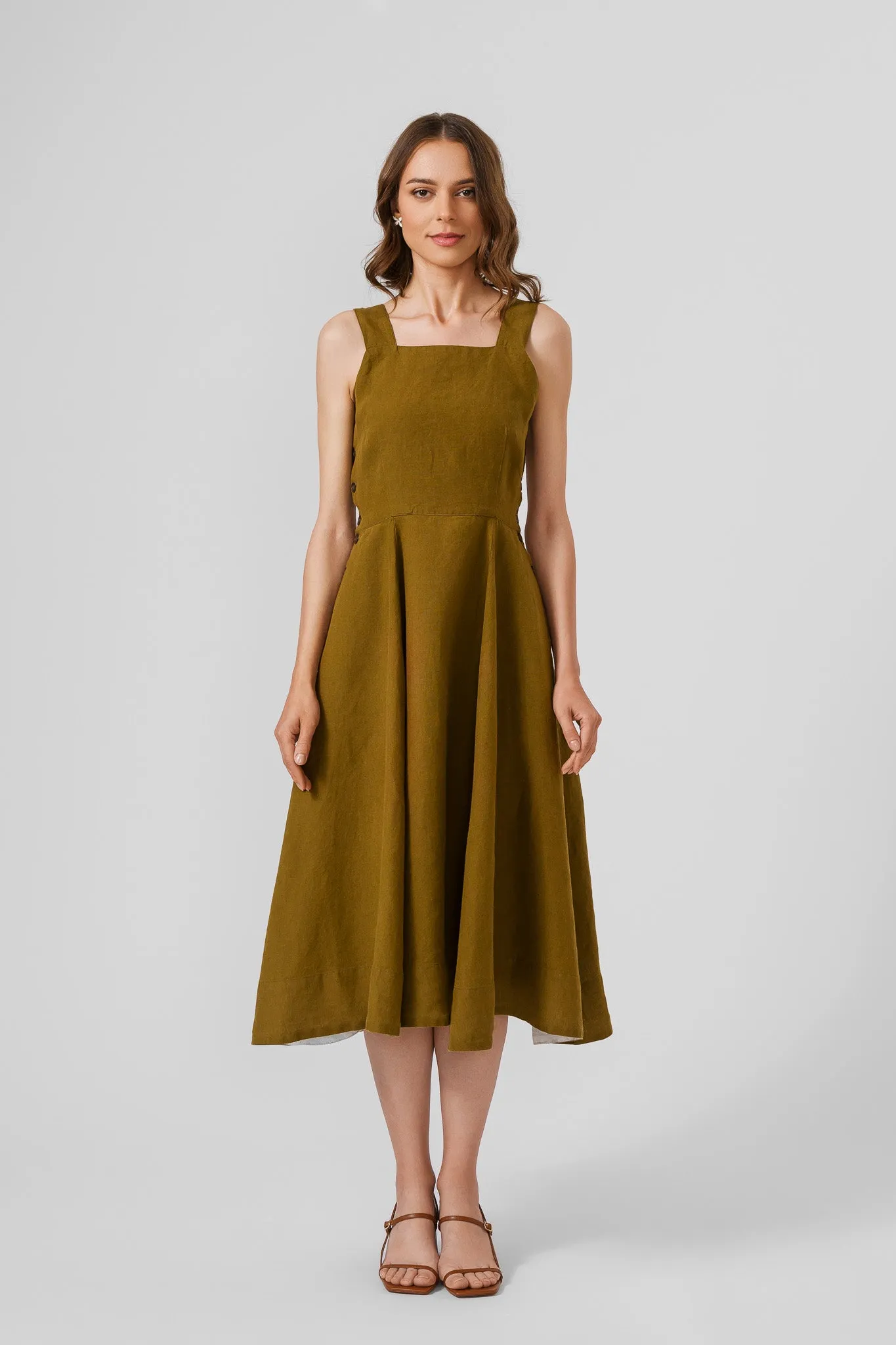Pinafore Dress, Sleeveless, Moss Green sold by Son de Flor product image thumbnail 3