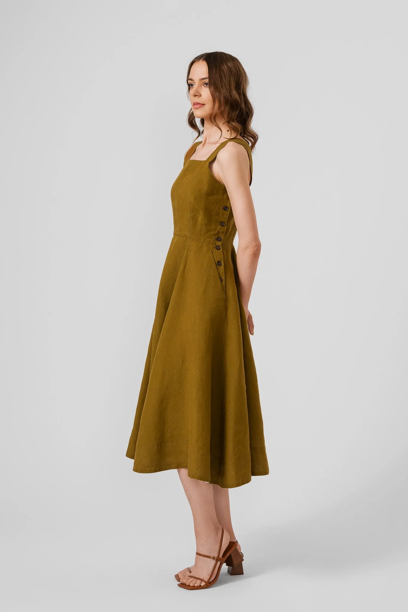 Pinafore Dress, Sleeveless, Moss Green sold by Son de Flor product image thumbnail 4
