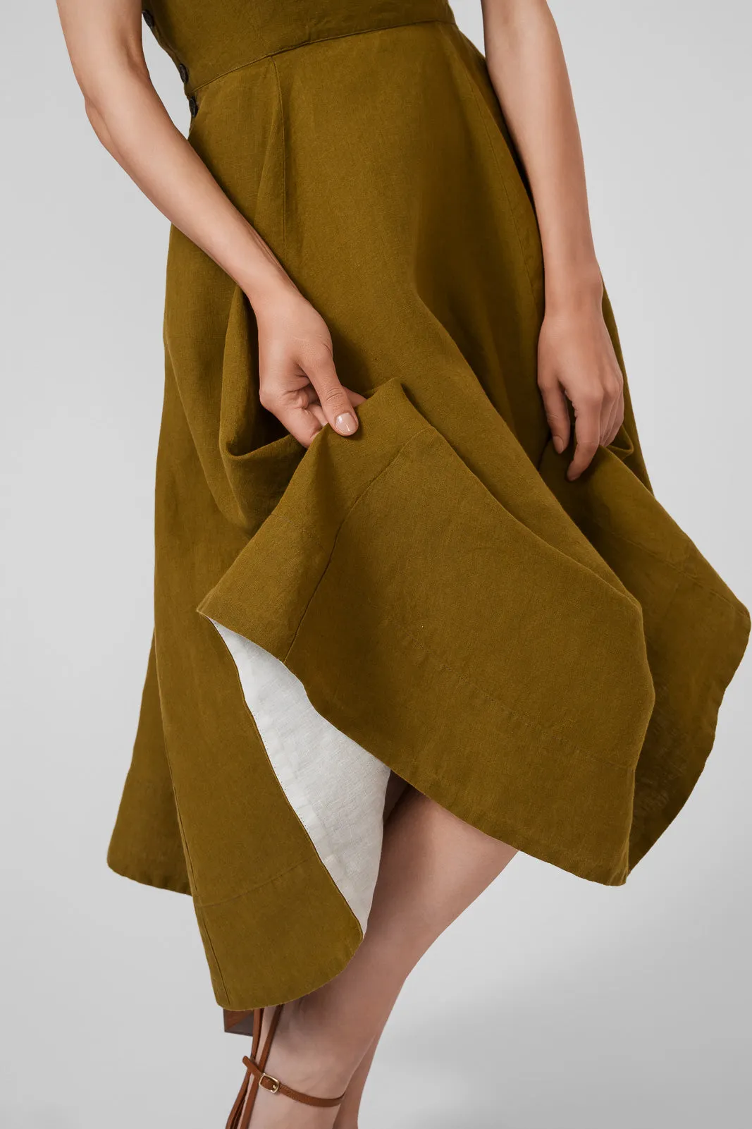 Pinafore Dress, Sleeveless, Moss Green sold by Son de Flor product image thumbnail 5