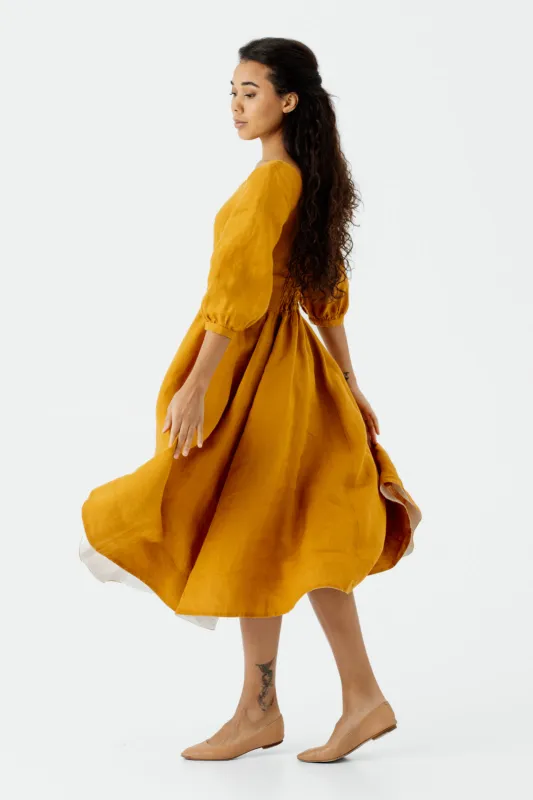 Carmen Dress, 3/4 Sleeve, Marigold sold by Son de Flor