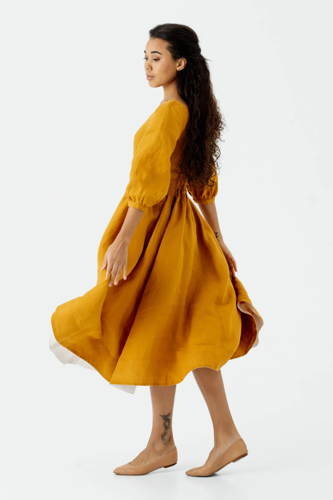Carmen Dress, 3/4 Sleeve, Marigold sold by Son de Flor