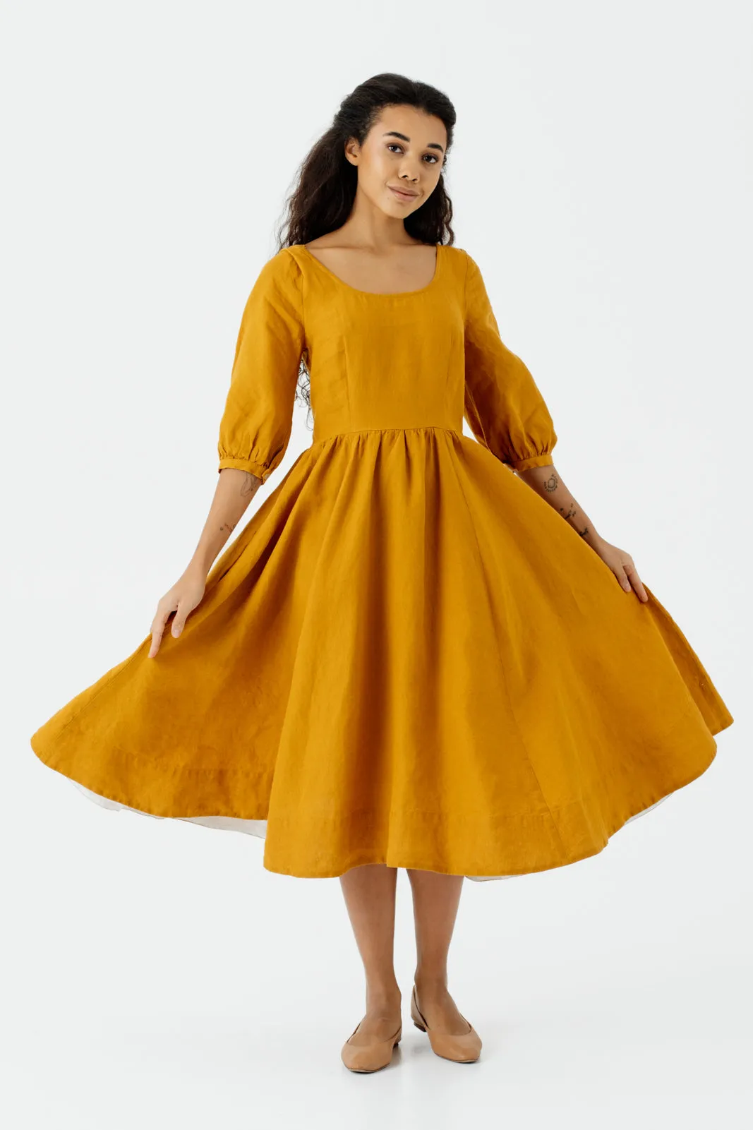 Carmen Dress, 3/4 Sleeve, Marigold sold by Son de Flor product image thumbnail 3
