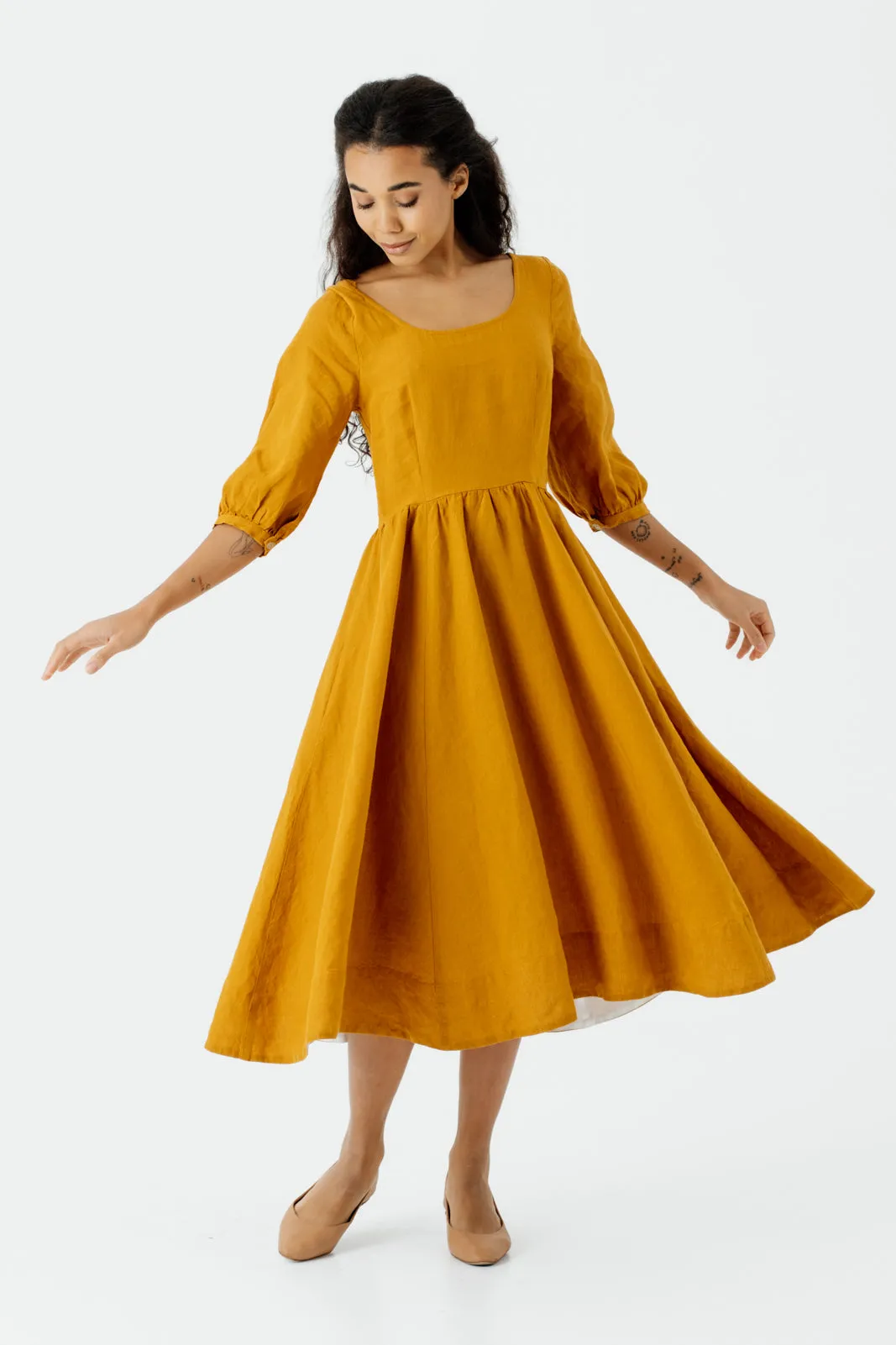 Carmen Dress, 3/4 Sleeve, Marigold sold by Son de Flor product image thumbnail 2