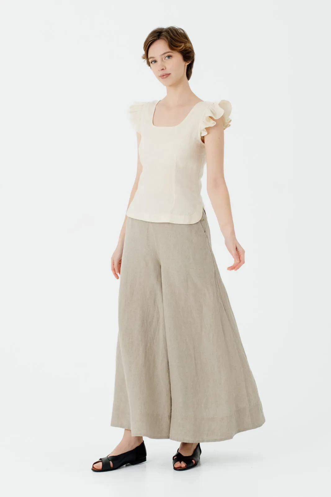 Carmen Top, Ruffle Sleeve, Hemp, Milky White sold by Son de Flor product image thumbnail 4