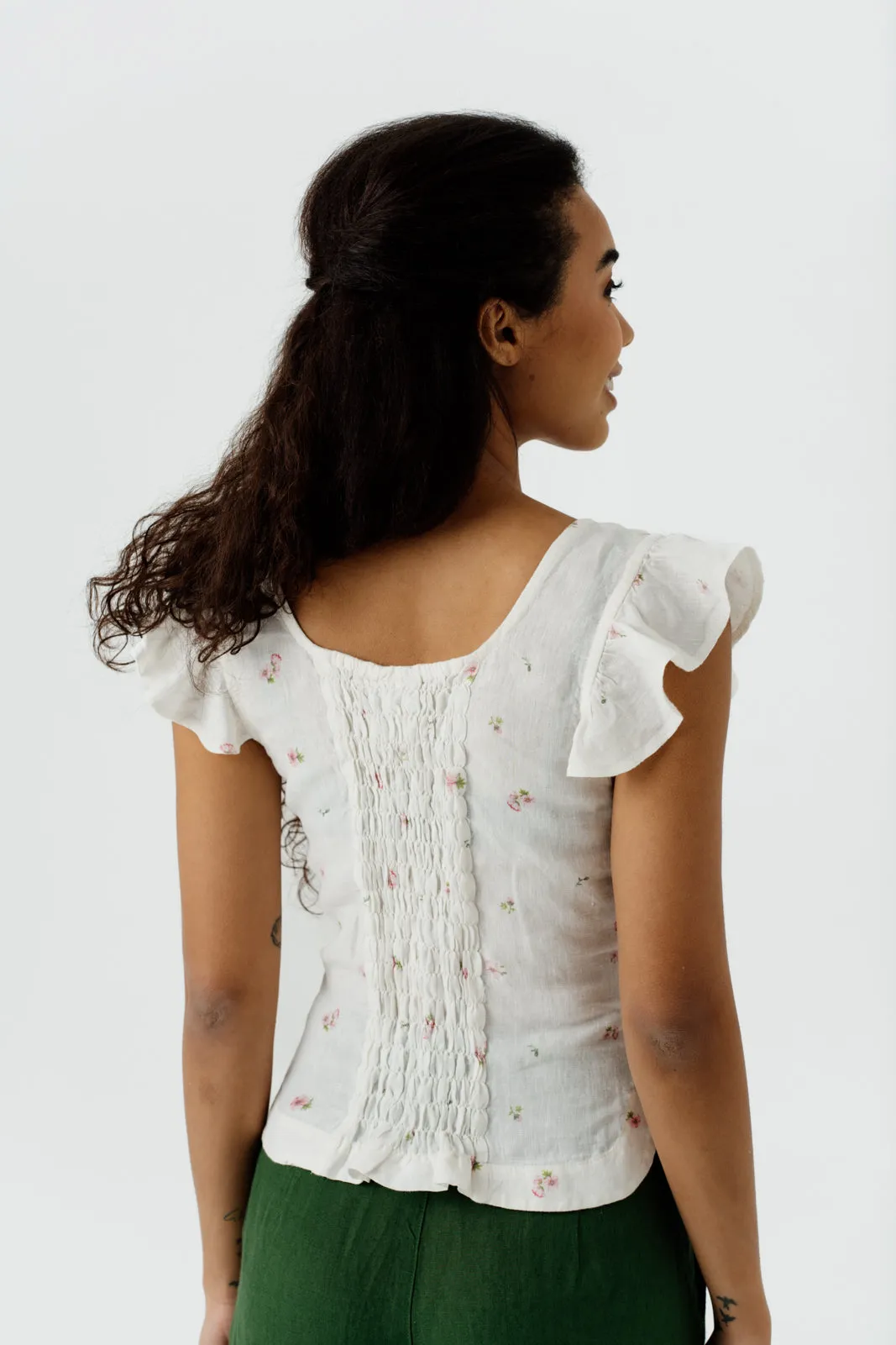 Carmen Top, Ruffle Sleeve, Apple Blossom sold by Son de Flor product image thumbnail 3