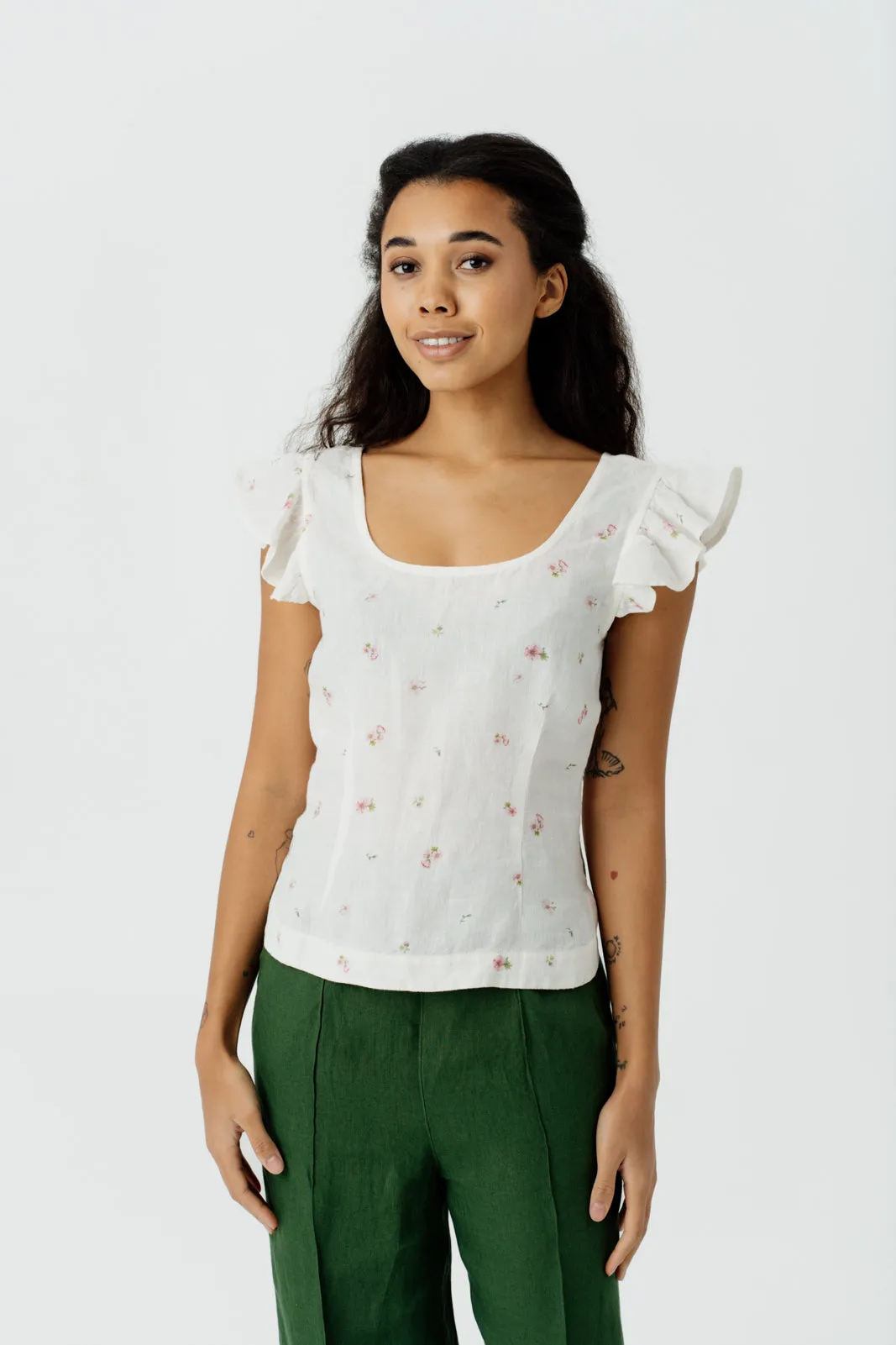 Carmen Top, Ruffle Sleeve, Apple Blossom sold by Son de Flor