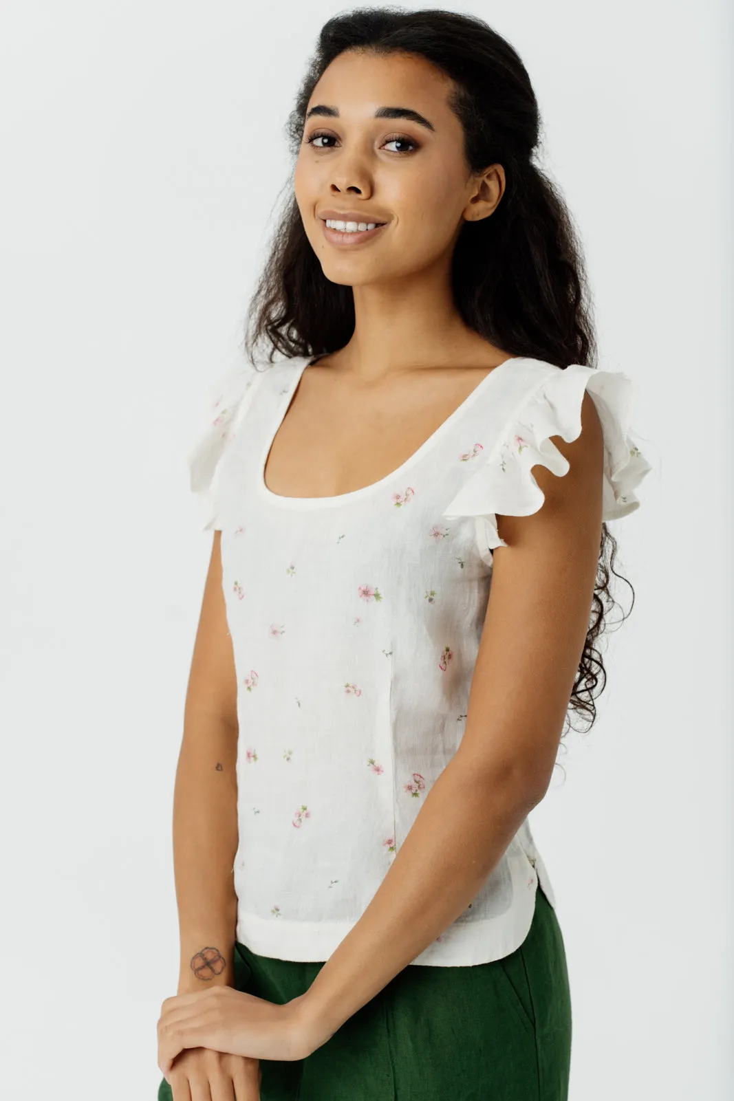 Carmen Top, Ruffle Sleeve, Apple Blossom sold by Son de Flor product image thumbnail 2