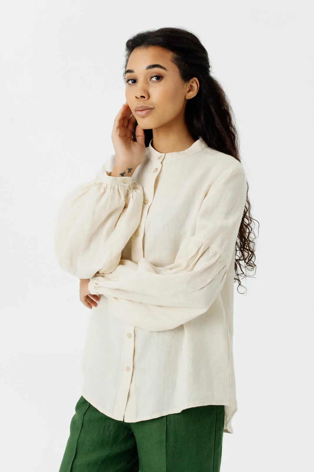 Amber Shirt, Long Sleeve, Hemp, Milky White sold by Son de Flor