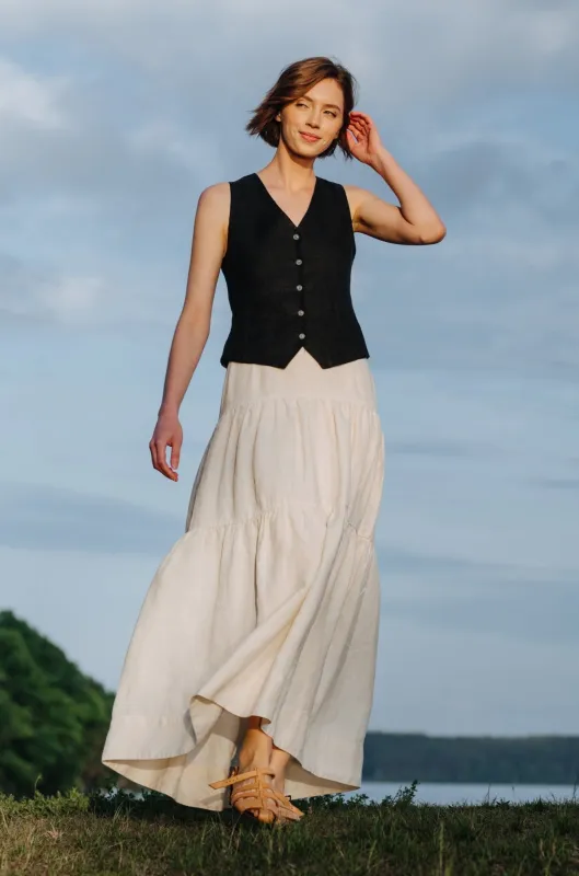 Tiered Skirt, Hemp, Milky White sold by Son de Flor