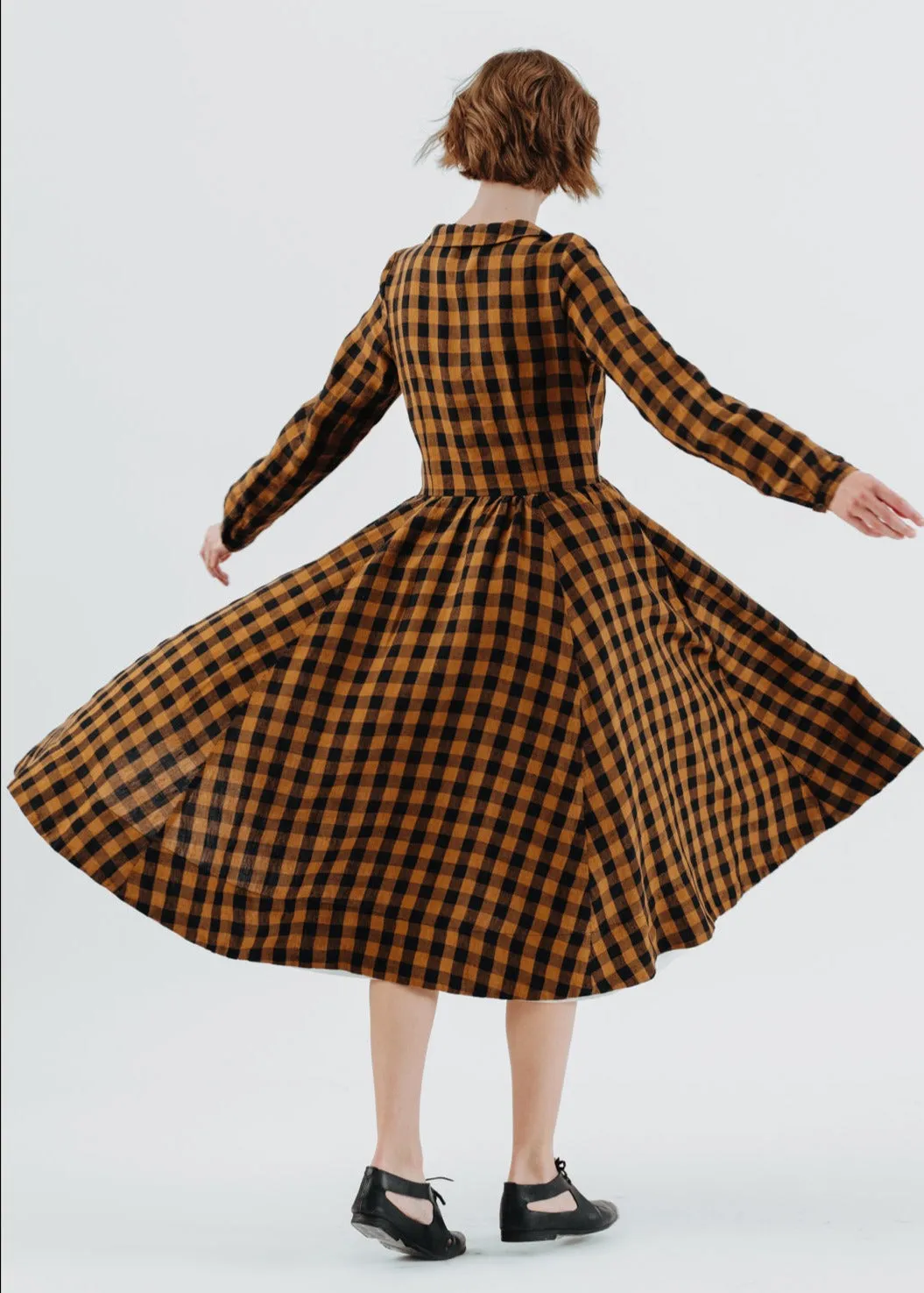 Classic Dress, Long Sleeve, Brown Checkers sold by Son de Flor product image thumbnail 2