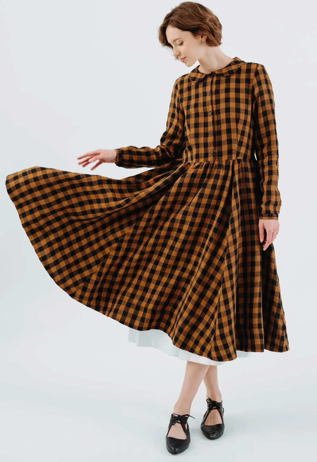Classic Dress, Long Sleeve, Brown Checkers sold by Son de Flor