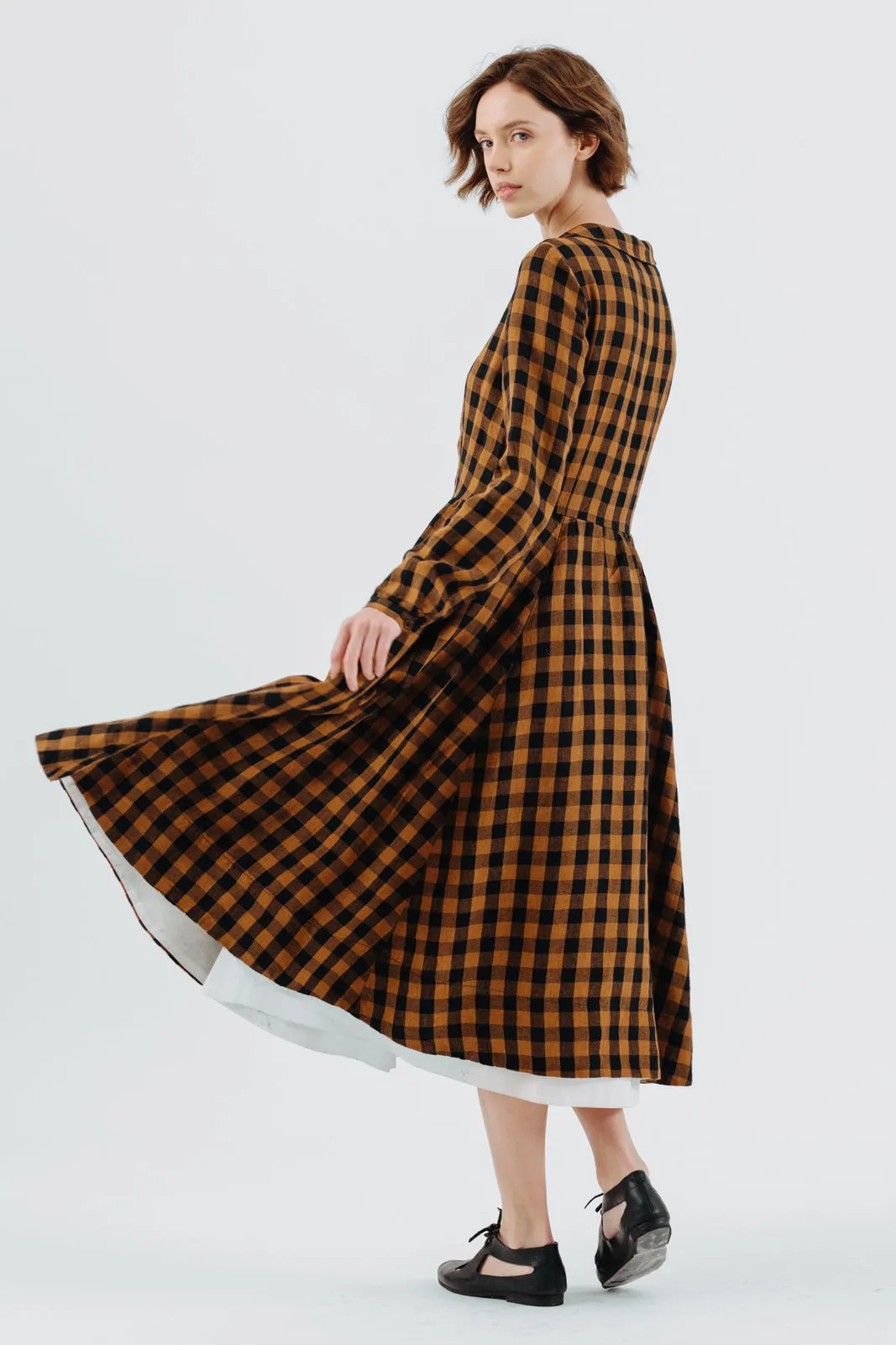 Classic Dress, Long Sleeve, Brown Checkers sold by Son de Flor product image thumbnail 4